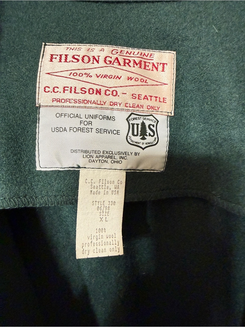 Filson vintage Jacket Mens XL Wool USDA Forest Service 330 1980s - Picture 6 of 7